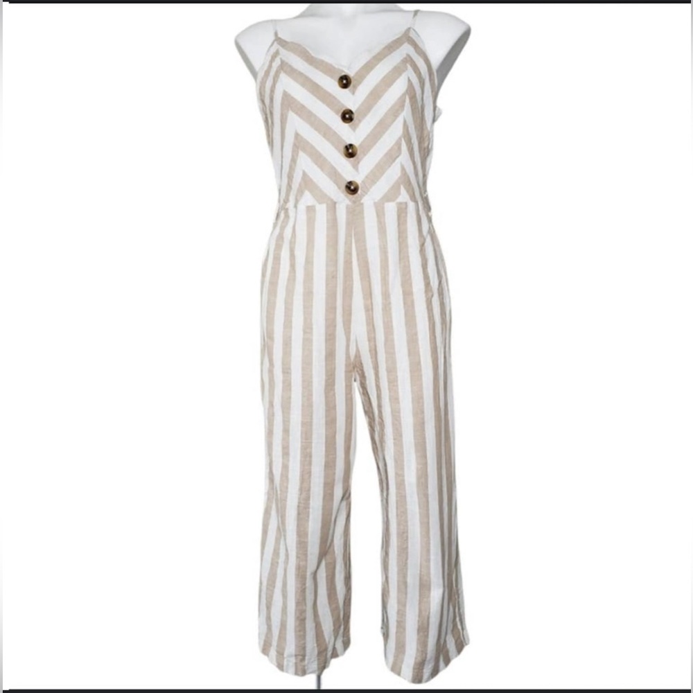 Kenzie cotton linen blend spaghetti strap crop jumpsuit